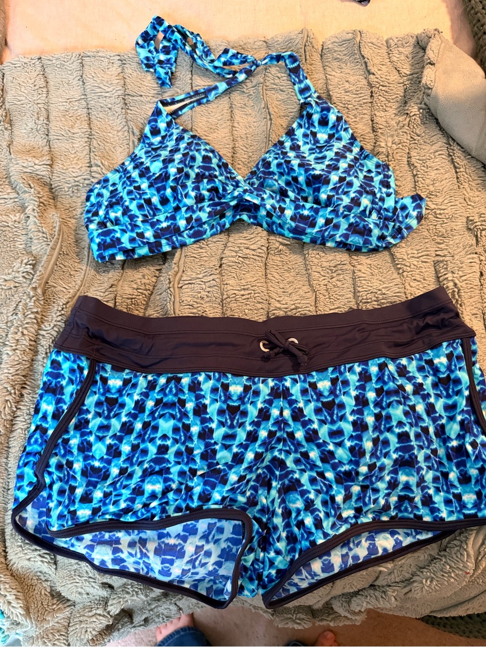 Athleta Navy Blue Swim Bottoms with Printed Liner